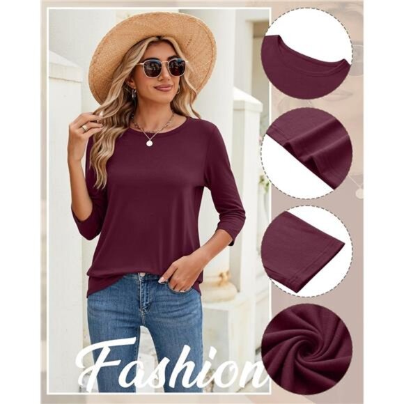 3 Pack 3/4 Sleeve Tops for Women - Round Neck Fall Basics, Casual Trendy - Picture 5 of 6